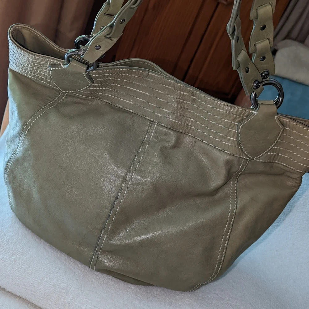 Francesco Biasia green leather hobo bag.